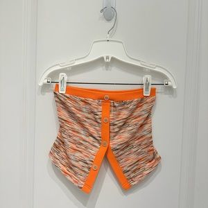 Orange and Blue button up strapless crop top